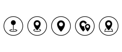 Location, map pin icon set on circle line. Address concept vector