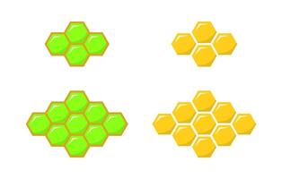 Honeycomb bee icon set in flat design. Hexagonal beehive concept vector