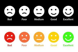 Customer feedback emoji icon in flat design. Five facial expression level of review concept vector