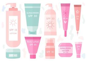Set of sunsreen and spf cream tubes flat style. spf cream and sun protection lotion set vector