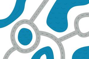 Empty map with roads and rivers top view on white background. scheme road map vector