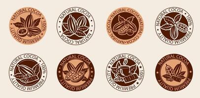 Set of cocoa and chocolate badges for logo design, composition in vector