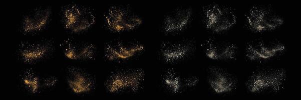 Isolated gold glitter and white color grunge texture stardust background set vector