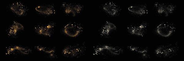 Gold sparkles set of confetti gold glitter and white color splatter texture template on a black background vector