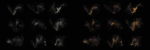White color splatter splash texture and gold glitter stardust confetti decoration set vector