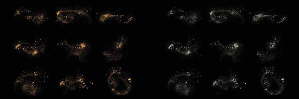 Collection of white color splatter texture and gold glitter confetti isolated dust background vector
