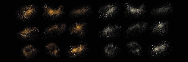 Isolated white color grunge texture and gold glitter design element set vector