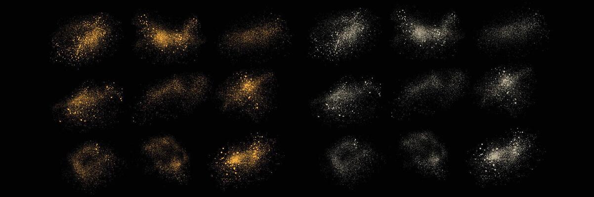 Isolated white color grunge texture and gold glitter design element set