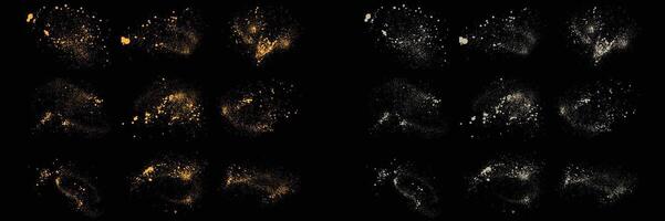 Confetti set of white color splatter texture and realistic gold glitter texture background design vector