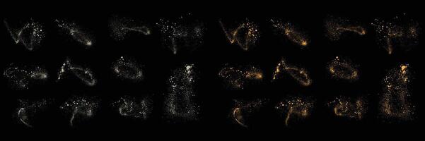Isolated golden confetti gold glitter and white color grunge texture background design set vector