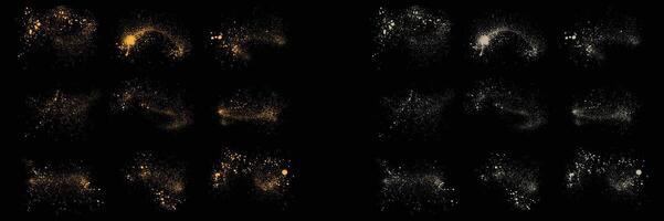 set of white color splatter splash texture dust golden sparks gold glitter luxury background vector