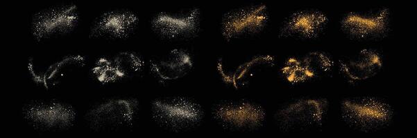 set of white color grunge texture and confetti glowing gold glitter festive background vector