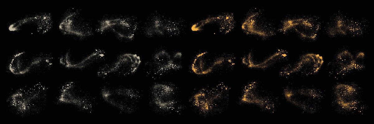set of gradient luxury gold glitter grunge texture on a black background