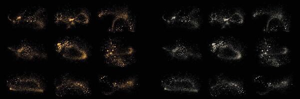 Gold glitter starburst and white color splatter texture illustration background set vector