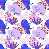 Abstract plant seamless pattern with tropical rainforest elements. Cute hand drawn textures, leaves and berries. Bright modern background for paper, textile, social media design. vector