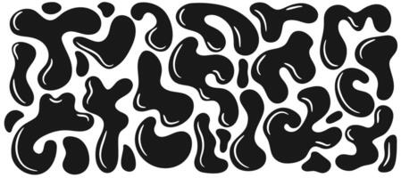 Set of black liquid abstract organic blob shapes. Wavy bubbles and drops in trendy y2k style. vector