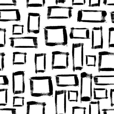 Hand drawn ink squares and rectangles seamless pattern. Trendy monochrome doodles and brush marks. Simple abstract background. Great for textile, fabric, wallpaper, wrapping, scrapbook and packaging