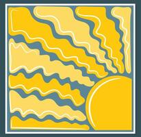 Square groovy retro abstract sun background. Organic doodle shapes in trendy naive hippie 60s 70s style. Contemporary poster print template. vector