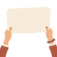 Woman's hands holding empty blank paper, banner with copy space, blank for an advertising message vector