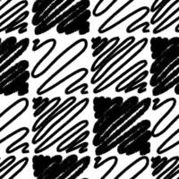Hand drawn ink seamless pattern.Black and white collage of squares with a brush stroke pattern. Monochrome geometric tiled background. Great for textile, fabric, wallpaper, wrapping, and packaging vector