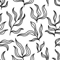 Seamless pattern with twigs and leaves outline. Hand drawn floral botanical design. Modern print for textile, fabric, wallpaper, wrapping, scrapbook and packaging vector