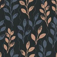 Seamless pattern with branches and black leaves. Hand drawn floral botanical design. Modern print for textile, fabric, wallpaper, wrapping, scrapbook and packaging vector