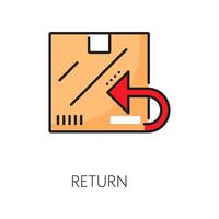 Return delivery line icon with box or parcel vector