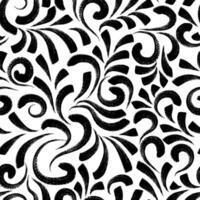 Seamless pattern with textured lines and curls. Black grunge curves printmaking texture. Abstract background with brush strokes vector