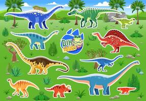 Dinosaur stickers, isolated dino patches set vector