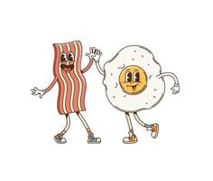Retro cartoon groovy breakfast bacon and fried egg vector