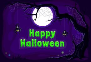Cartoon Halloween cobweb and spiders on tree vector