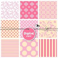 Set of seamless Digital papers, patterns, flowers, dots, stripes, square swatches vector