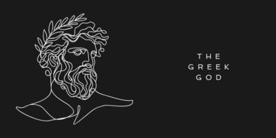 Continuous line, drawing of Greek god head wearing laurel wreath statue minimalist, Ancient Greek Figure Face Head Statue illustration for t-shirt, slogan design print graphics style vector
