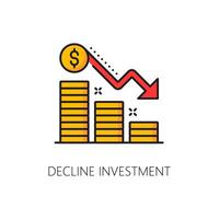 Decline investment arrow graph color line icon vector