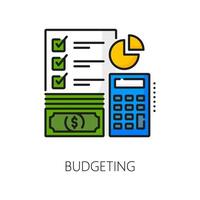 Budgeting line icon, money, calculator and budget vector