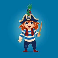 Cartoon girl kid pirate character with a sword vector