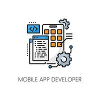Mobile app, web development IT vacancy line icon vector