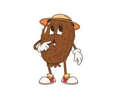 Retro cartoon groovy tropical kiwi fruit character vector