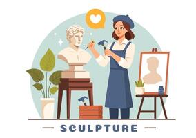 Stone Sculpture Illustration featuring a Craftsman Carving a Rock Using Sculpting Tools in Flat Style Cartoon Background Design vector