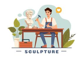 Stone Sculpture Illustration featuring a Craftsman Carving a Rock Using Sculpting Tools in Flat Style Cartoon Background Design vector