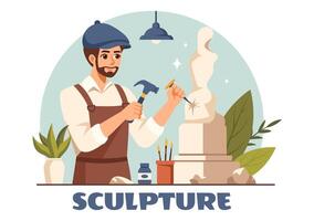 Stone Sculpture Illustration featuring a Craftsman Carving a Rock Using Sculpting Tools in Flat Style Cartoon Background Design vector