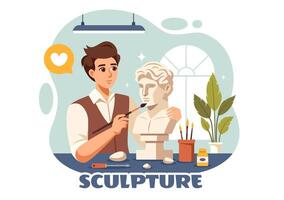 Stone Sculpture Illustration featuring a Craftsman Carving a Rock Using Sculpting Tools in Flat Style Cartoon Background Design vector