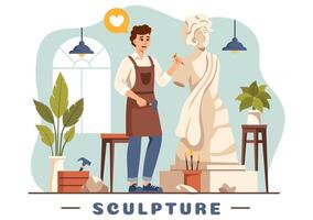 Stone Sculpture Illustration featuring a Craftsman Carving a Rock Using Sculpting Tools in Flat Style Cartoon Background Design vector