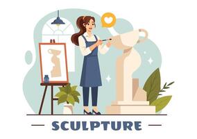 Stone Sculpture Illustration featuring a Craftsman Carving a Rock Using Sculpting Tools in Flat Style Cartoon Background Design vector