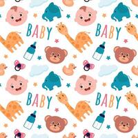 Baby Seamless Pattern Design, A Set of Simple Decorative Elements in a Hand Drawn on Style Cartoon Flat Illustration Template vector