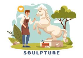 Stone Sculpture Illustration featuring a Craftsman Carving a Rock Using Sculpting Tools in Flat Style Cartoon Background Design vector