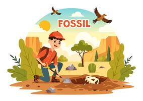 Fossil Illustration of Archaeologists Discovering Dinosaur Skeletons During Excavations, Depicted in a Flat Cartoon Style Background vector