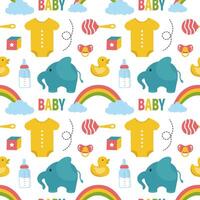 Baby Seamless Pattern Design, A Set of Simple Decorative Elements in a Hand Drawn on Style Cartoon Flat Illustration Template vector