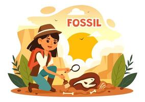 Fossil Illustration of Archaeologists Discovering Dinosaur Skeletons During Excavations, Depicted in a Flat Cartoon Style Background vector