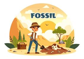 Fossil Illustration of Archaeologists Discovering Dinosaur Skeletons During Excavations, Depicted in a Flat Cartoon Style Background vector
